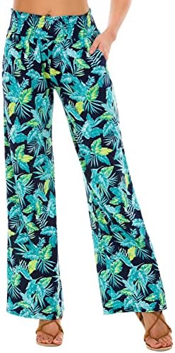Boho Palazzo Pants Wide Leg Beach Pants High Waisted Lounge Pants with Pockets, Print #4