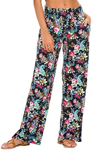Boho Palazzo Pants Wide Leg Beach Pants High Waisted Lounge Pants with Pockets, Print #7