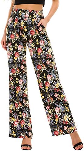 Boho Palazzo Pants Wide Leg Beach Pants High Waisted Lounge Pants with Pockets, Print P5