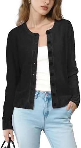 Button Up Cardigan Sweater Long Sleeve Knit Sweaters Jacket, Black
