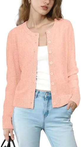 Button Up Cardigan Sweater Long Sleeve Knit Sweaters Jacket, Orange Pink