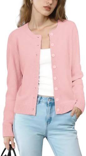 Button Up Cardigan Sweater Long Sleeve Knit Sweaters Jacket, Pink