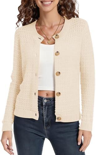 Cable Knit Cardigan Sweater Soft Long Sleeve Button Down Sweaters, Apricot