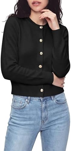 Casual Long Sleeve Button Up Cropped Cardigan Sweater Soft Stretchy Knit Jacket
