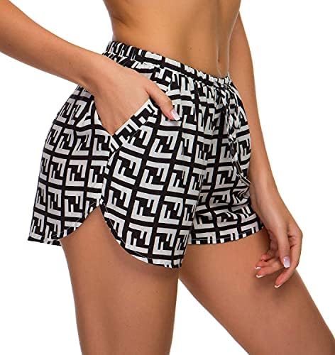 Casual Summer Elastic Waist Boho Print Shorts Patterned Short Pants with Pockets