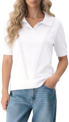 Casual Summer Short Sleeve Sweater Button Down V-Neck Knitted Crop Tops, White