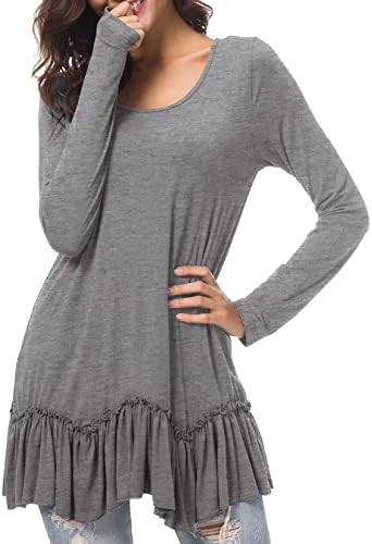 Casual T-Shirt Solid Long Sleeve Tunic Tops, Heather Gray