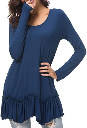 Casual T-Shirt Solid Long Sleeve Tunic Tops, Navy Blue