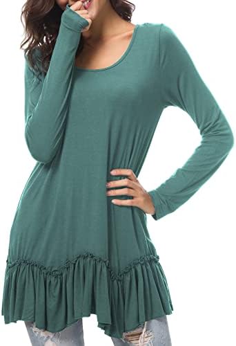 Casual T-Shirt Solid Long Sleeve Tunic Tops, Smoke Green