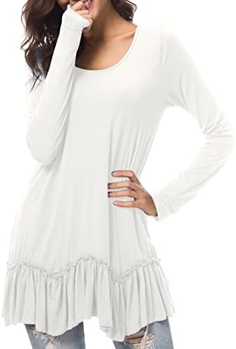 Casual T-Shirt Solid Long Sleeve Tunic Tops, White