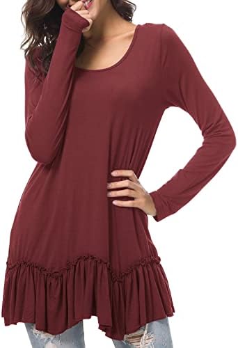 Casual T-Shirt Solid Long Sleeve Tunic Tops, Wine Red