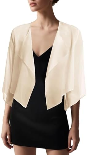 Chiffon Bolero Shrug, 3/4 Sleeve Dress Cover Up, Apricot