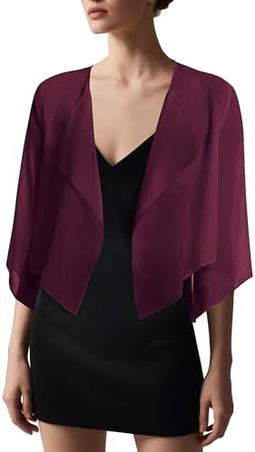 Chiffon Bolero Shrug, 3/4 Sleeve Dress Cover Up Mulberry, Mulberry