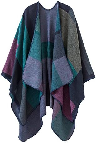 Color Block Open Front Poncho Shawl Wrap Cape Ruana, Series 1 Purple