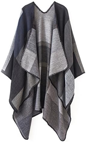 Color Block Shawl Wrap Open Front Poncho Cape