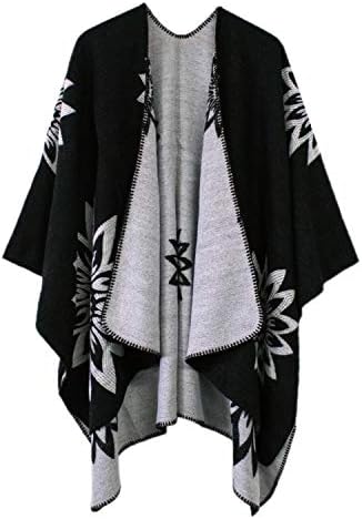 Color Block Shawl Wrap Open Front Poncho Cape, Series 22 Black