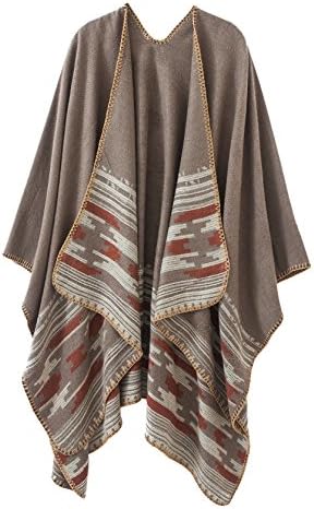 Color Block Shawl Wrap Open Front Poncho Cape, Series 6 Camel