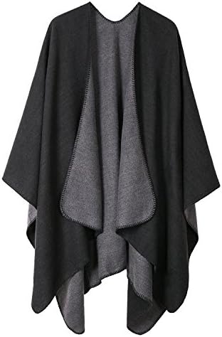 Color Block Shawl Wrap Open Front Poncho Cape, Series 7 Black