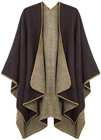 Color Block Shawl Wrap Open Front Poncho Cape, Series 7 Coffee