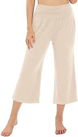 Comfy Yoga Capri Pants Casual Wide Leg Sweatpants High Waist Stretch Cropped Pants