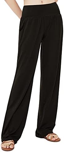 Comfy Yoga Pants Casual Wide Leg Sweatpants High Waist Stretch Trousers with Pockets, Coffee
