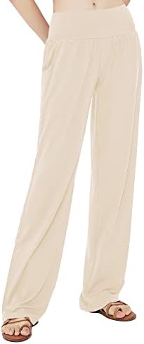 Comfy Yoga Pants Casual Wide Leg Sweatpants High Waist Stretch Trousers with Pockets, Silver Mink
