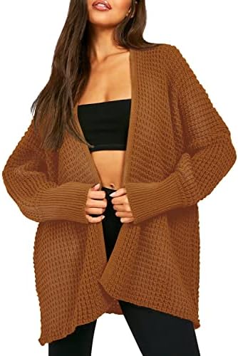 Cozy Long Sleeves Open Front Oversized Cable Knit Sweater Cardigan, Umber