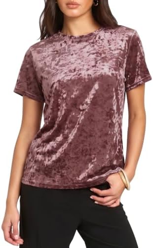 Crew Neck Velvet Top Short Sleeve T-Shirt, Pink