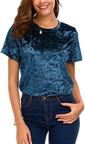 Crew Neck Velvet Top Short Sleeve T-Shirt