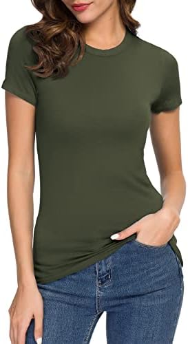 Crewneck Slim Fitted Short Sleeve T-Shirt Stretchy Bodycon Basic Tee Tops, Green