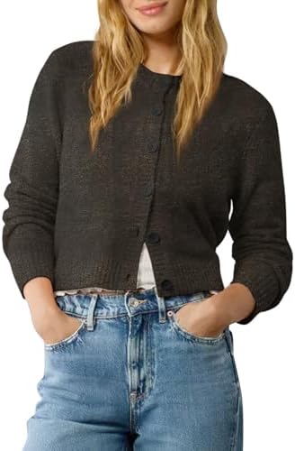 Cropped Cardigan Sweater Lightweight Long Sleeve Y2K Fall Spring Jacket Clothes 2026, Black Coffee