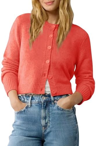 Cropped Cardigan Sweater Lightweight Long Sleeve Y2K Fall Spring Jacket Clothes 2026, Coral Red