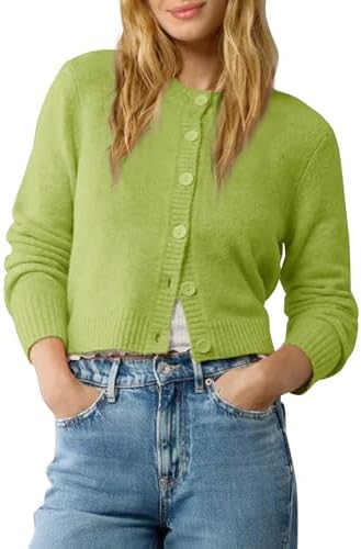 Cropped Cardigan Sweater Lightweight Long Sleeve Y2K Fall Spring Jacket Clothes 2026, Green Fern