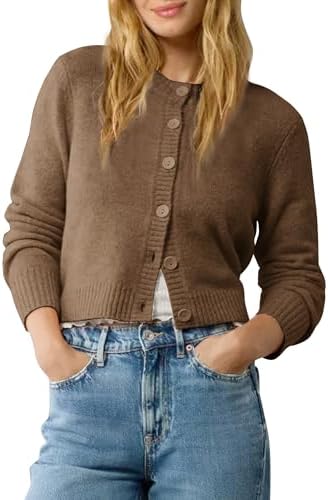 Cropped Cardigan Sweater Lightweight Long Sleeve Y2K Fall Spring Jacket Clothes 2026, Heather Coffee