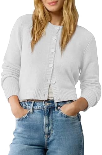 Cropped Cardigan Sweater Lightweight Long Sleeve Y2K Fall Spring Jacket Clothes 2026, Light Gray