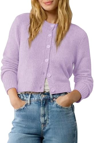 Cropped Cardigan Sweater Lightweight Long Sleeve Y2K Fall Spring Jacket Clothes 2026, Light Purple