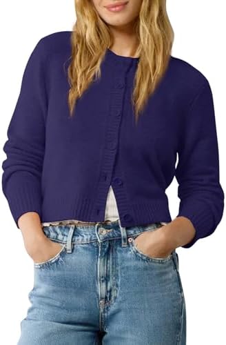 Cropped Cardigan Sweater Lightweight Long Sleeve Y2K Fall Spring Jacket Clothes 2026, Navy Blue