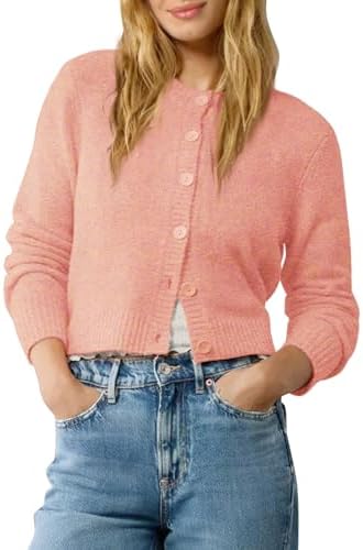 Cropped Cardigan Sweater Lightweight Long Sleeve Y2K Fall Spring Jacket Clothes 2026, Orange Pink