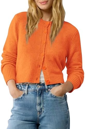 Cropped Cardigan Sweater Lightweight Long Sleeve Y2K Fall Spring Jacket Clothes 2026, Orange