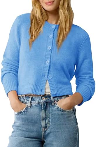 Cropped Cardigan Sweater Lightweight Long Sleeve Y2K Fall Spring Jacket Clothes 2026, Sky Blue