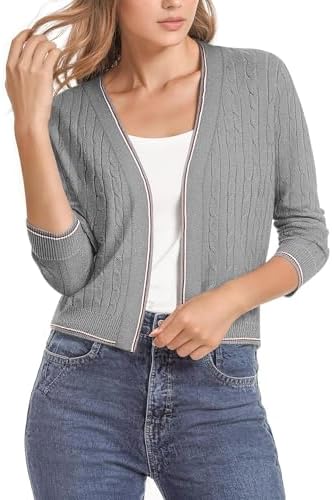 Cropped Cardigan Sweaters 3/4 Sleeve Lightweight Knit Sweater Shrug, Grey