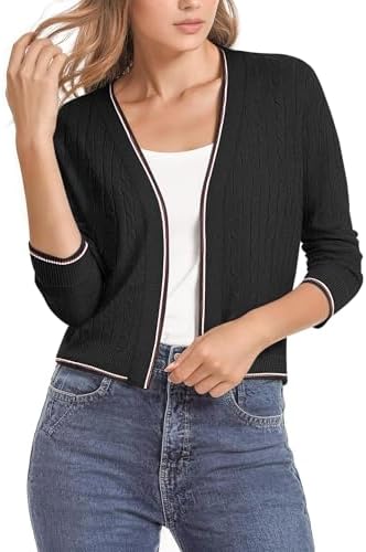 Cropped Cardigan Sweaters 3/4 Sleeve Lightweight Knit Sweater Shrug