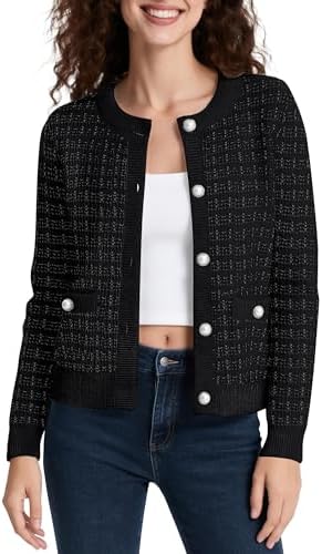 Cropped Cardigan Sweaters for Women Button Down Knit for Fall, Black