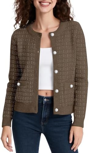 Cropped Cardigan Sweaters for Women Button Down Knit for Fall, Heather Camel