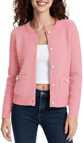 Cropped Cardigan Sweaters for Women Button Down Knit for Fall, Light Pink