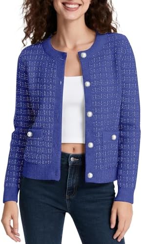 Cropped Cardigan Sweaters for Women Button Down Knit for Fall, Royal Blue
