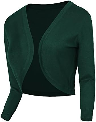Cropped Cardigan V-Neck Button Down Knitted Sweater 3/4 Sleeve, Print #2 Dark Green