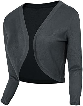 Cropped Cardigan V-Neck Button Down Knitted Sweater 3/4 Sleeve, Print #2 Deep Grey