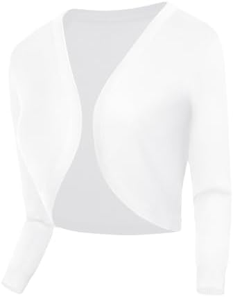 Cropped Cardigan V-Neck Button Down Knitted Sweater 3/4 Sleeve, Print #2 White