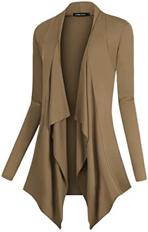 Drape Front Open Cardigan Long Sleeve Irregular Hem, Camel